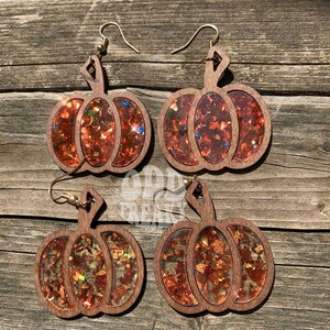 Wood and Resin Glitter Pumpkin Earrings: Fall Fashion