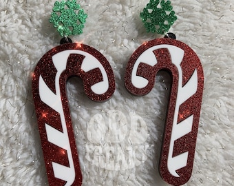Gorgeous Glitter Red and White Candy Cane Earrings Perfect for the Holidays
