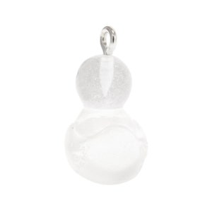 May include: A clear, translucent glass pendant shaped like a small gourd or snowman with a textured, frosted finish. The pendant features a silver-toned metal jump ring attached to the top, allowing it to be suspended from a chain or cord.