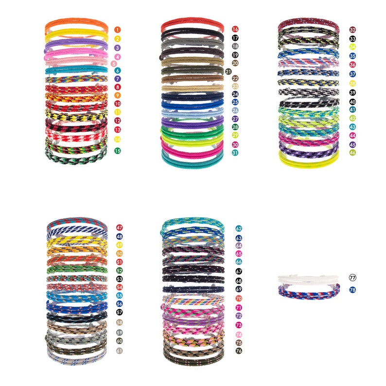 Puede incluir: Una colecci&oacute;n de pulseras coloridas en varios patrones y colores, incluyendo rojo, azul, amarillo y verde. Las pulseras est&aacute;n apiladas en filas ordenadas, mostrando una variedad de dise&ntilde;os y estilos. Cada pulsera est&aacute; numerada para una f&aacute;cil selecci&oacute;n.