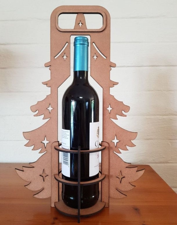 Laser Cut Christmas Tree Wine Bottle Holder 3D Model (DXF SVG)