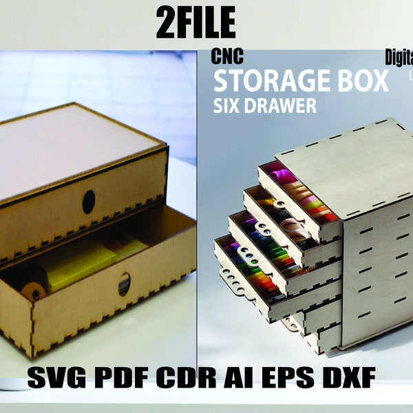 3D Box Storage with drawers 3D Wood model puzzle cnc Vetcor Cdr ai dxf eps Digital download