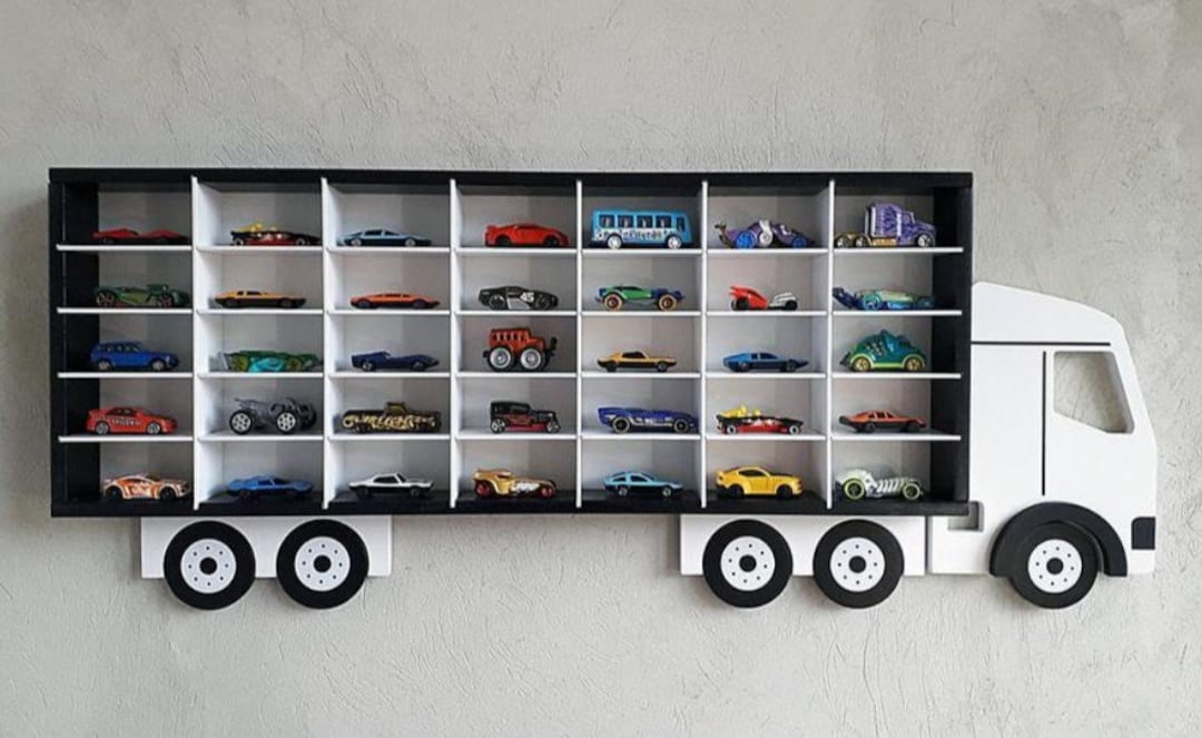Hot wheels storage shelf truck on sale