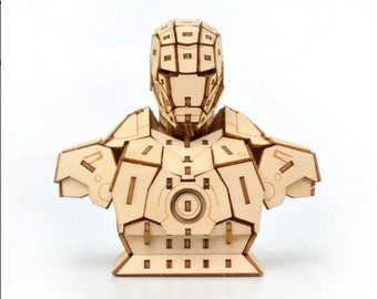 Iron- Man 3D model puzzle 3Mm cdr svg dxf Vector file Laser Cut template 3D wooden constructor