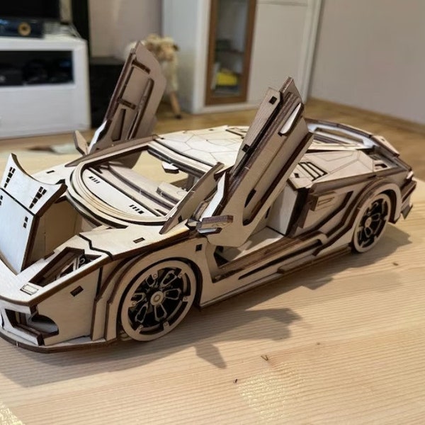 Cut Lamborghini- 3D Puzzle wooden Go Kart Model 3D Puzzle  File PDF Cdr Dxf Vector Instant download