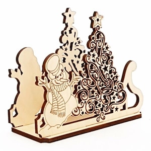 Laser Cut Weihnachtsbaum Schneemann - Serviettenhalter Cut Files Laser Cut Weihnachtsdekoration Cnc Vektor Cdr Dxf Download