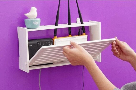 Wifi Router Storage Box Wooden Router Shelf, Desktop Modem Rack, Pow ...