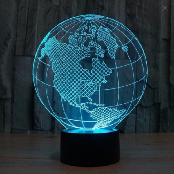 Earth planet 3D Illusion acrylic Lamp 3D svg dxf digital vector File 3D Led lamp digital dwnload