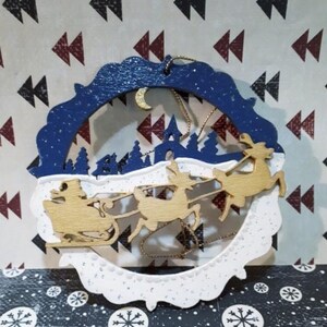 Laser Cut Santa Sleigh and Reindeer Wall Decor Christmas Decoration 3D ...