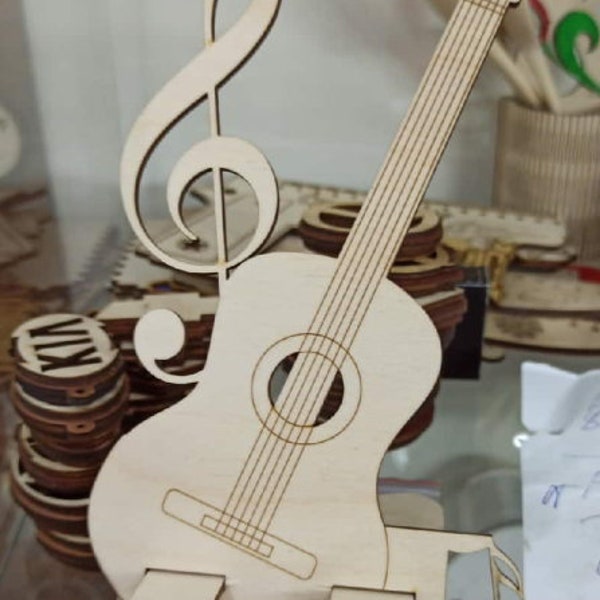 laser-cut-Guitar-phone-Stand-unique-Guitar-cell-Phone 3d model puzzle file svg cdr dxf vector