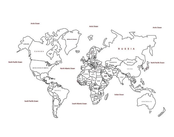 World Map T-Shirt Black Silhouette Countries Continents World Map T-Shirt Black Silhouette Countries Continents