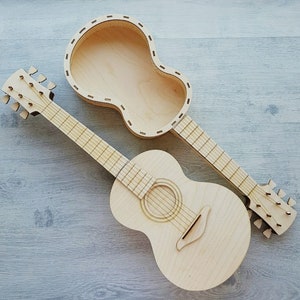 Caja cortada con láser Guitarra - svg dxf modelo 3D Puzzle corte archivo decoración constructor de madera dgital