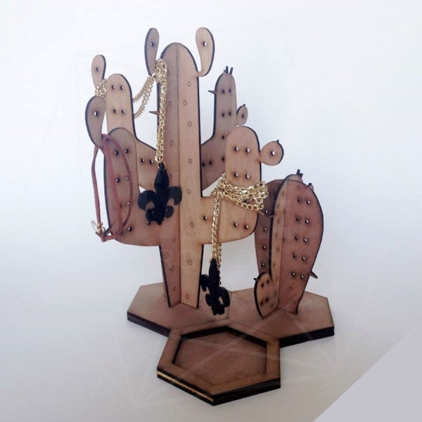 Cactus- Jewelry Ring Holder Stand- 3D Model Puzzle Template for laser Cut cdr dxf Vector Wooden