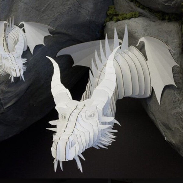 Modèle de tête de dragon modèle 3D puzzle Modèle en bois dxf vecteur en bois découpé fichier Téléchargement instantané