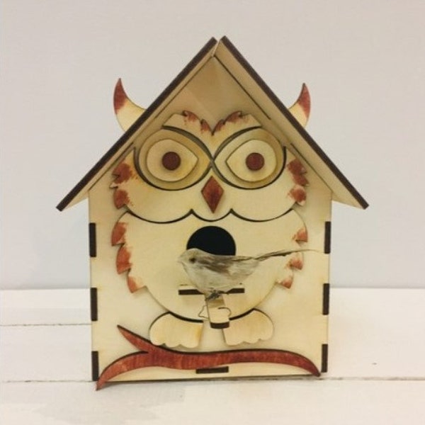 Modèle 3D -Puzzle -Laser- Découpe- Hibou maison -En forme- Oiseau- Mangeoire-découpe fichier décoration constructeur en bois numérique