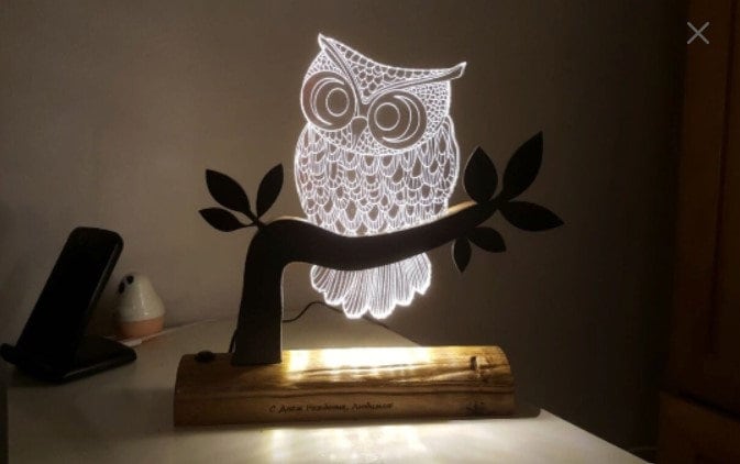 Owl- 3D led night light svg dxf vector file digital acrylic Illusion 3D laser Cut Files