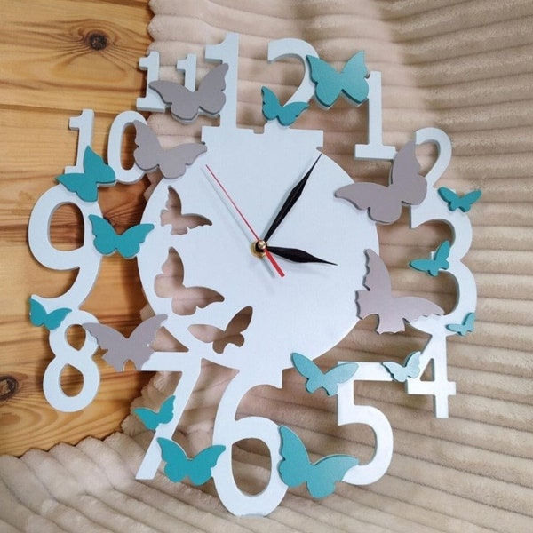 Decorative Wall Clock With Butterflies 3D model puzzle template dxf wooden vector cut file Instant download