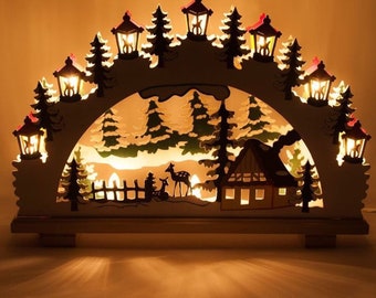 Christmas Night Scene Lamp: 3D Wooden Puzzle Laser Cut Files (SVG, DXF, CDR)
