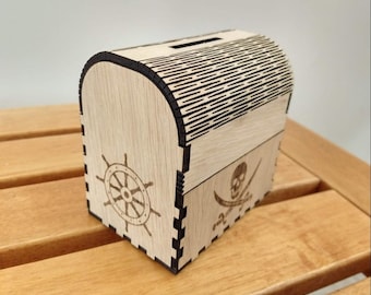 Laser Cut -Treasure- Box - Spardose - Piraten Sparschwein DXF - Cdr 3D Modell Puzzle Cut File Cnc Vektor - Sofort Download