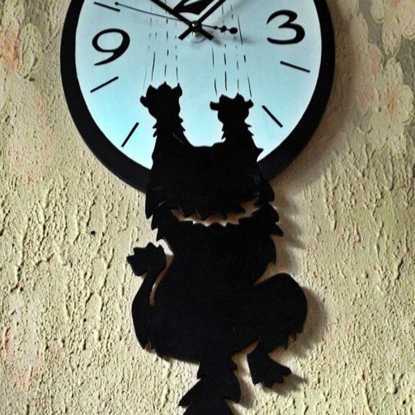 Laser Cut Insolent Cat Wall Clock Decor 3D model puzzle laser Cut Files Cnc For room file Dxf Cdr Vector