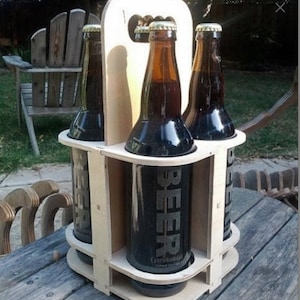 4er Pack Bierträger Bier Caddy Flaschenhalter svg dxf Datei 3D Holzpuzzle 3D Modell Vektor Download