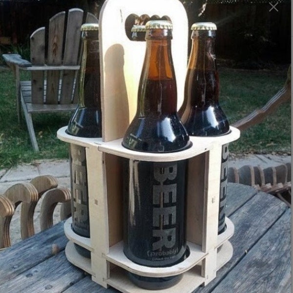 4-pack Beer carrier beer caddy bottle holder svg dxf File 3D Wooden puzzle 3D model vector Download