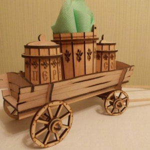木製カートスタンド付き塩コショウセット CDR dxf ファイル 3D 木製パズル 3D モデル ベクトル ダウンロード アセンブリ ファイル付き