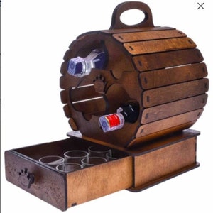 Mini Bar Barrel with Wine Glasses 3D Model Puzzle (SVG, CDR, DXF)