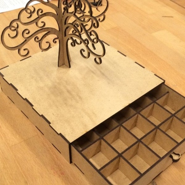 Caja Joyería Con Pendiente árbol Modelo 3D Rompecabezas 3d archivo cdr dxf Vector Constructor de madera