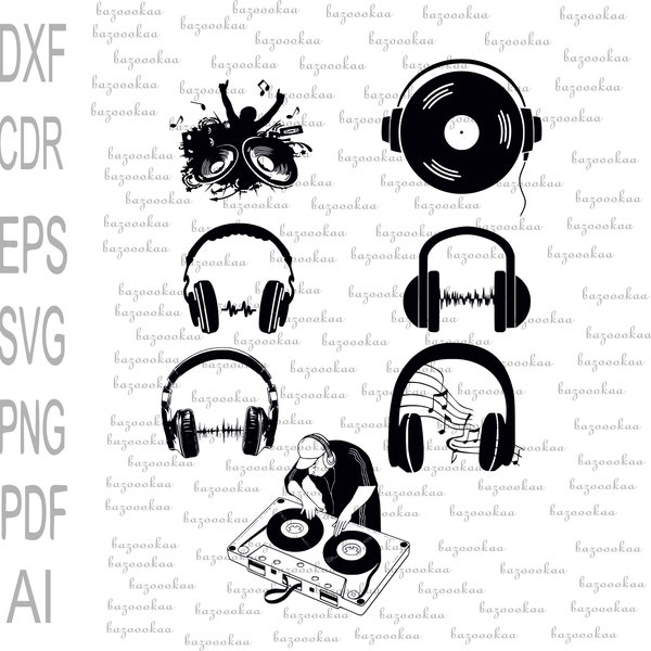 Cut File- D-j- Headphones- png ai eps pdf Cut Svg filevector design Instant Download cut file digital