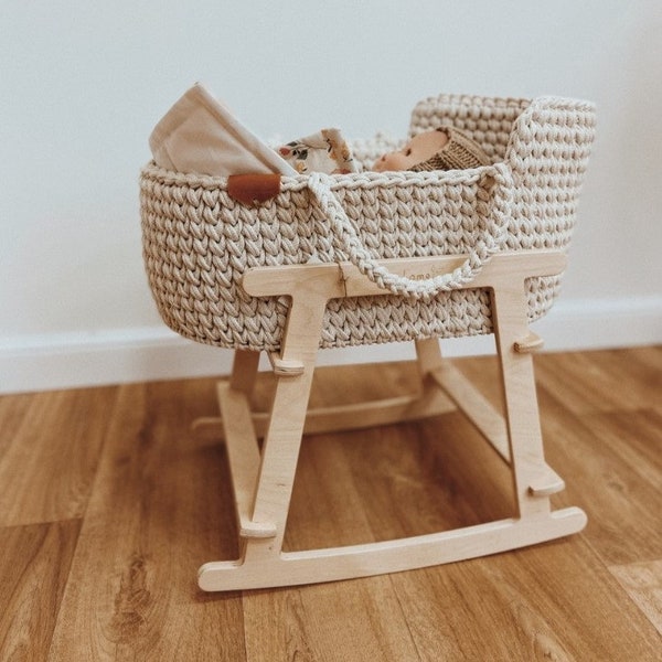 Corte Rocking Moses Basket Stand Rocking Bassinet Stand Cradle For Dolls modelo 3D rompecabezas de madera para archivo hogar dxf Vector Descarga instantánea