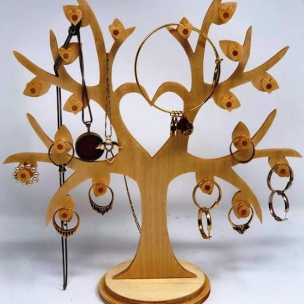 Laser Cut wooden Heart tree jewelry stand - file cdr dxf Vector Wooden constructor