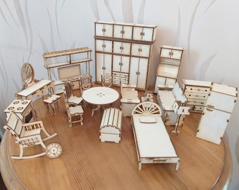 Cut-3D Miniature- Doll-house- Furniture Set 3D model puzzle wooden For File home cdr svg dxf Vector Instant download