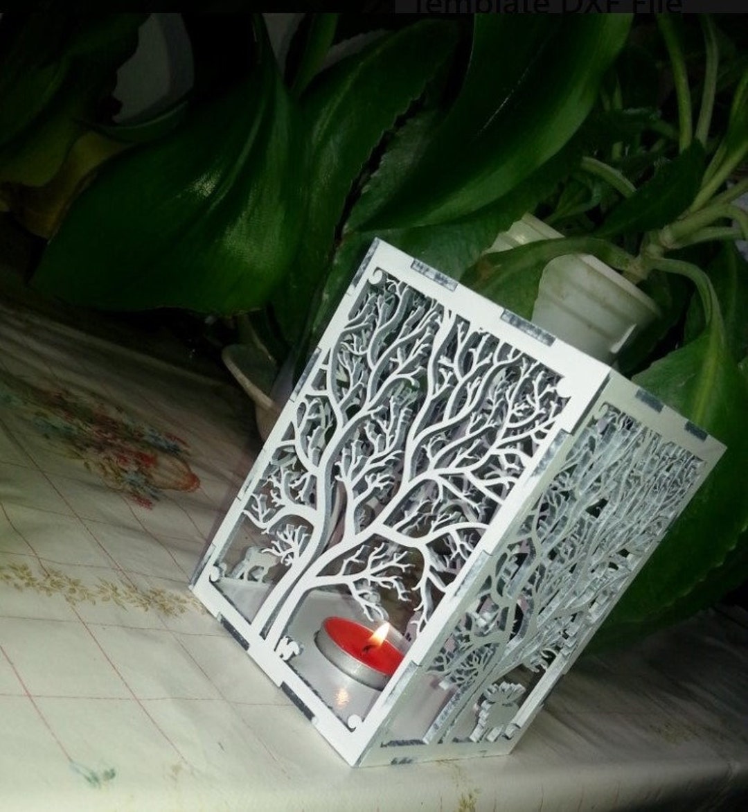 Wooden Tree Shadow Candle Lantern Laser Cut Template 3D Model Puzzle ...