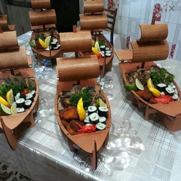 3D wooden ship Sushi 3D model Puzzle Cdr File Svg Dxf Vector Instant Download