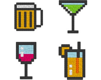 Minecraft Drinks Machine Embroidery Design (4 designs, 3 sizes, 11 formats)