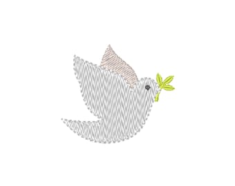 Dove with Olive Leaves Machine Embroidery Design (1 design, 3 sizes, 11 formats)