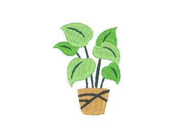 Planta de la casa en diseño de bordado de máquina de maceta, 1 diseño, 3 tamaños, 11 formatos