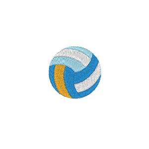 May include: Embroidered volleyball with blue, white, and gold panels. The ball is a classic design, perfect for sports-themed crafts or apparel. The stitching detail gives a textured appearance.