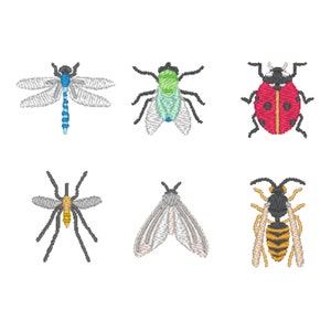 Insect Machine Embroidery Design, 6 different designs by 3 sizes, 11 different formats