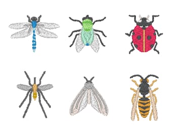 Insect Machine Embroidery Design, 6 different designs by 3 sizes, 11 different formats