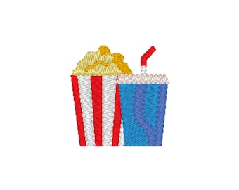 Popcorn and Cola Machine Embroidery Design, 1 design, 3 sizes , 11 formats