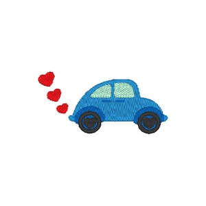 VW Beetle Valentine Car Machine Embroidery Design, 1 design, 3 sizes, 11 formats