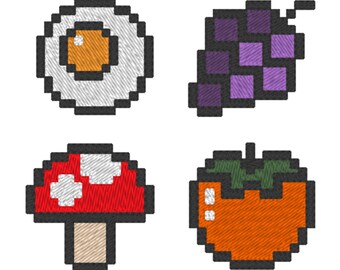 Minecraft Mini Food Machine Embroidery Designs (4 designs, 3 sizes, 11 formats)