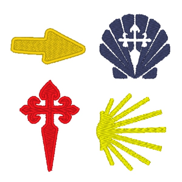 Camino de Santiago Symbols Machine Embroidery Designs, 4 designs, 3 sizes, 11 formats