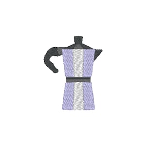 May include: A purple and gray stovetop espresso maker.