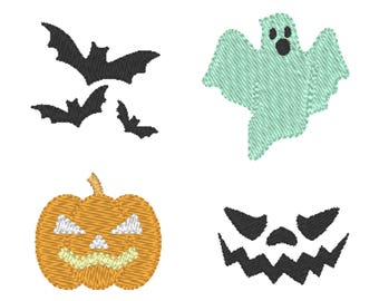 Halloween Embroidery Designs: Bats, Pumpkin, Ghost, Face (Digital Download)