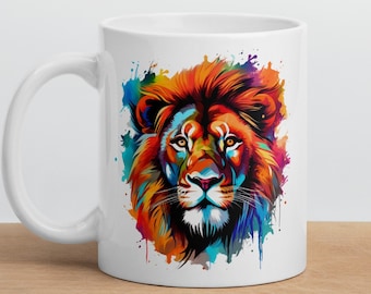 Lion Mug,  Lion Art, All Original Best Wildlife Lover's Mug, Colorful Animal Faces, Playful Animal Mug, Perfect Gift for Wildlife Admirers!