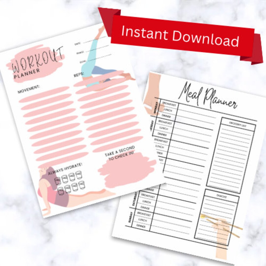 Exercise and Meal Planner Printable Workout Planner Meal Planner and ...
