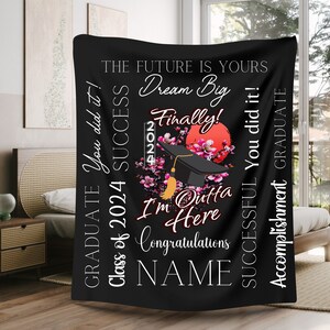 Personalized Senior 2024 Velveteen Blanket, Custom Graduation Blanket, Class of 2024, Graduation Gift for Him, Personalized Graduation Gift